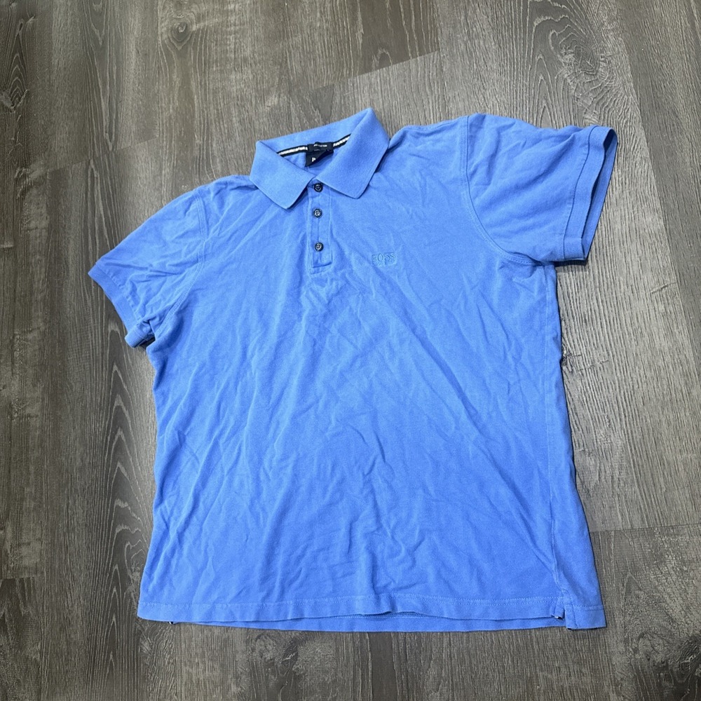 Hugo Boss Polo Shirt Mens L Blue Pima Cotton Regular Fit Short Sleeve Casual